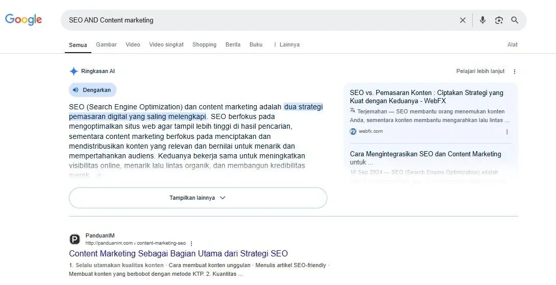 contoh penerapan boolean search "AND"