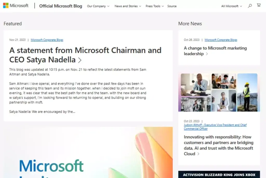 Tampilan website Microsoft