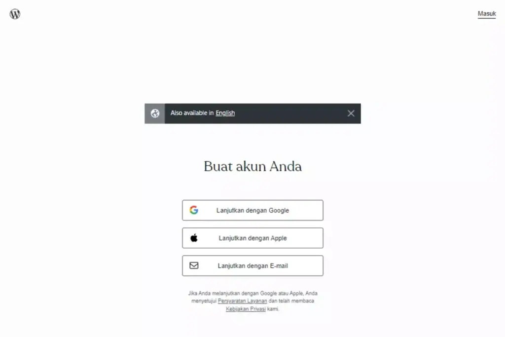 buat akun di wordpress