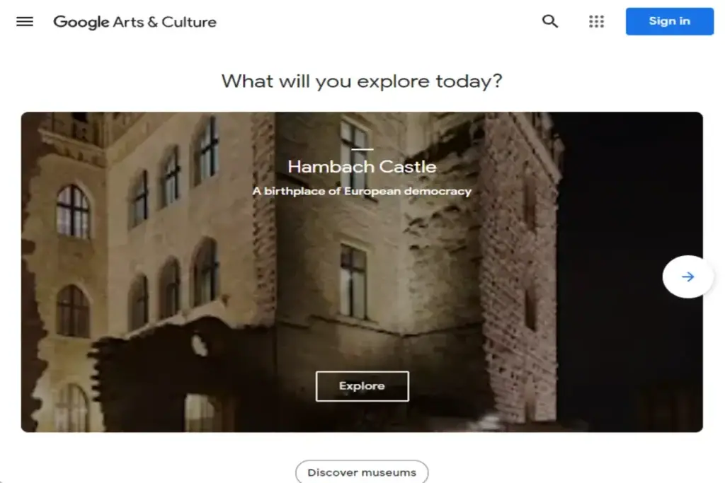 Tampilan situs web Google Arts & Culture