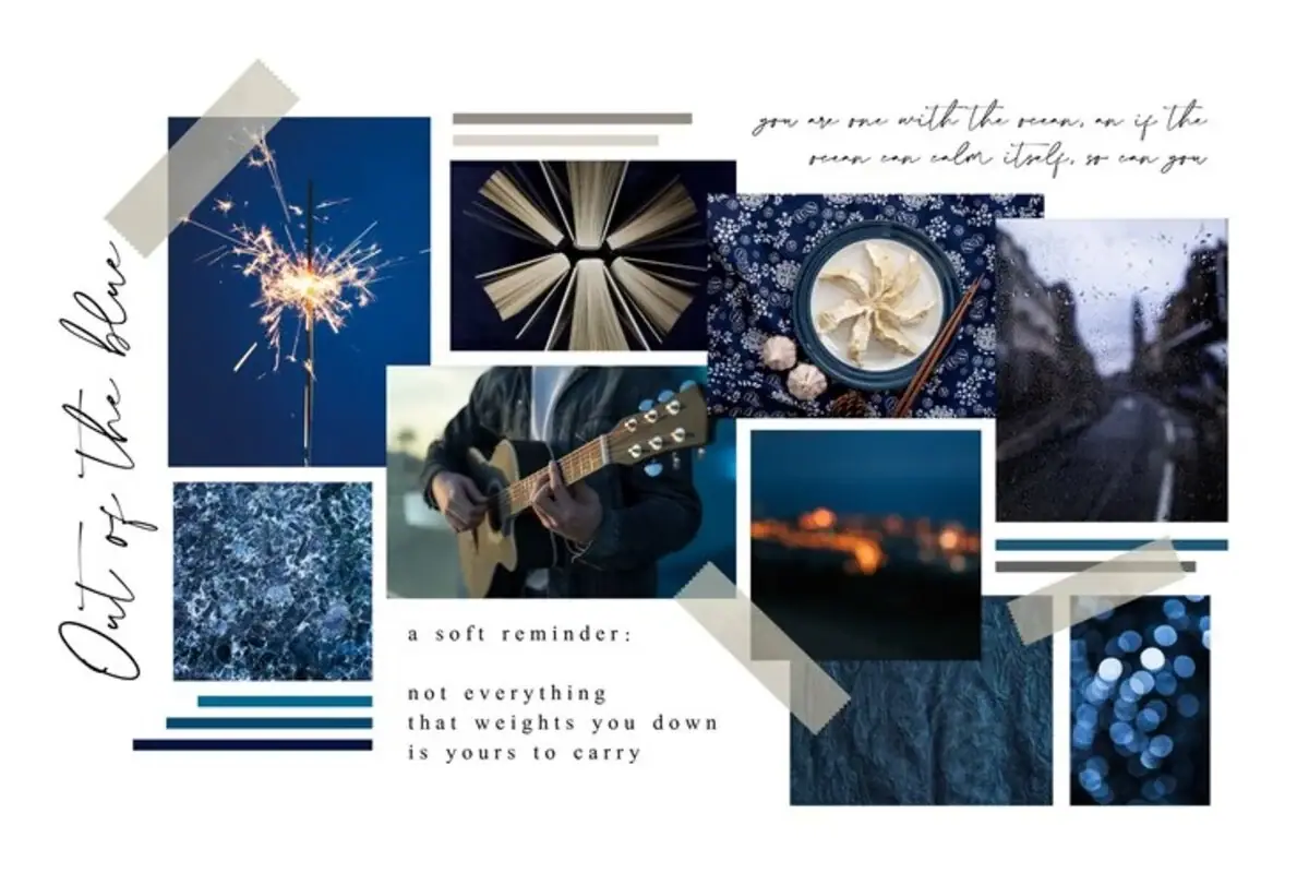 contoh moodboard tema midnight blue