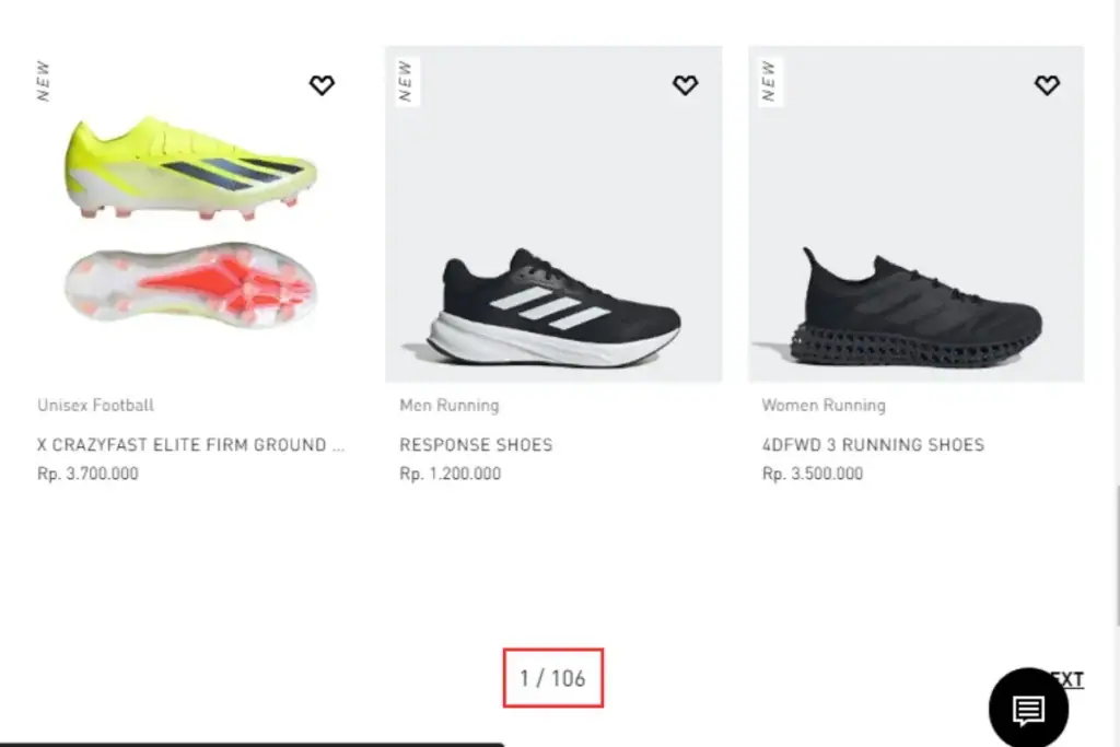 Contoh Pagination dalam Halaman Produk Adidas