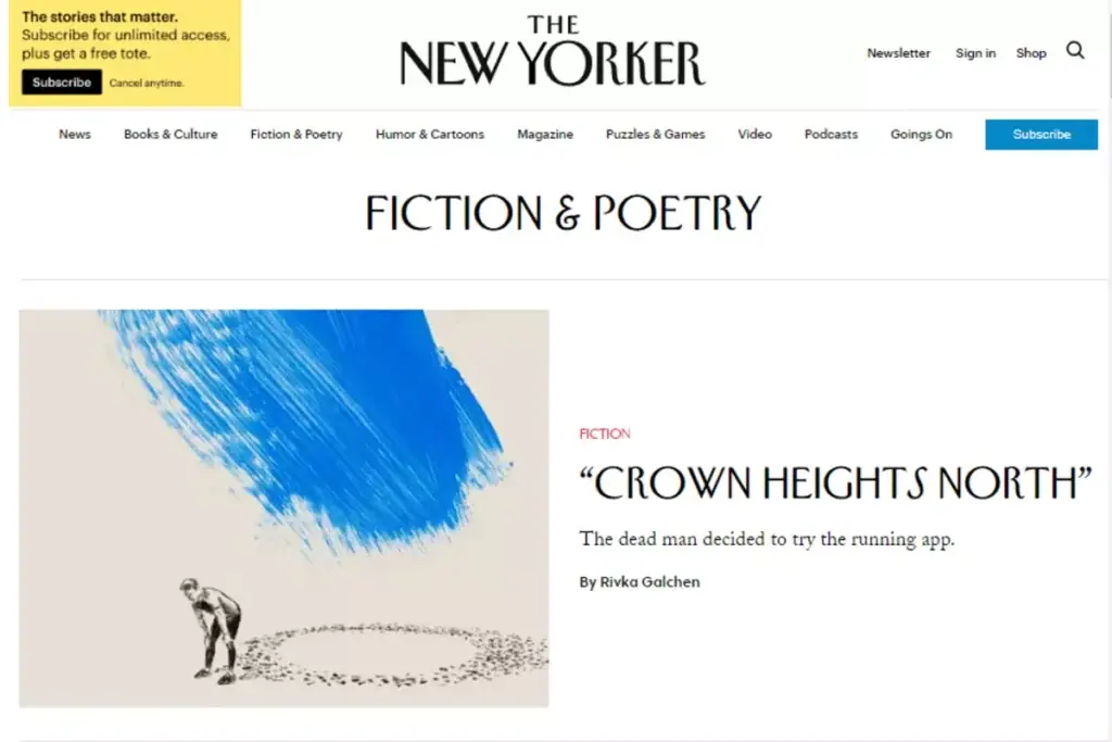 tipografi focal point di website The New Yorker