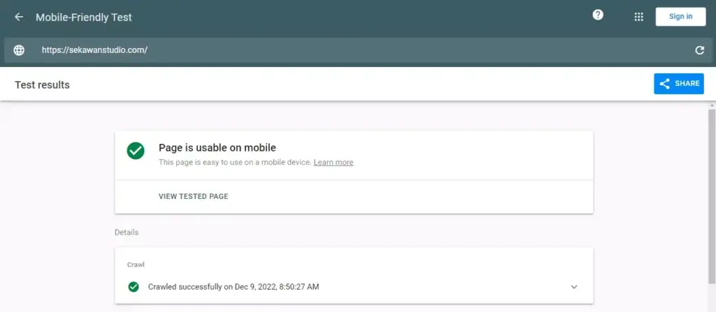 hasil test website mobile friendly