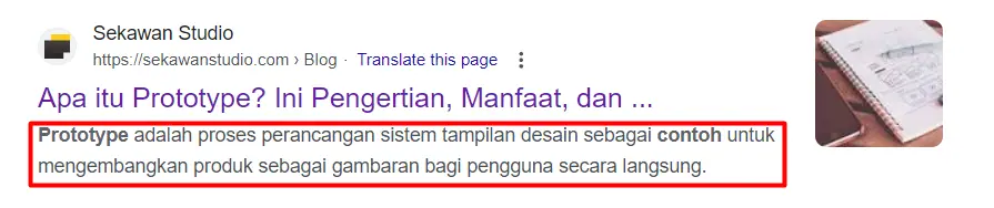 Tampilan contoh meta description pada SERP