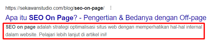 Tampilan Meta Description pada SERP