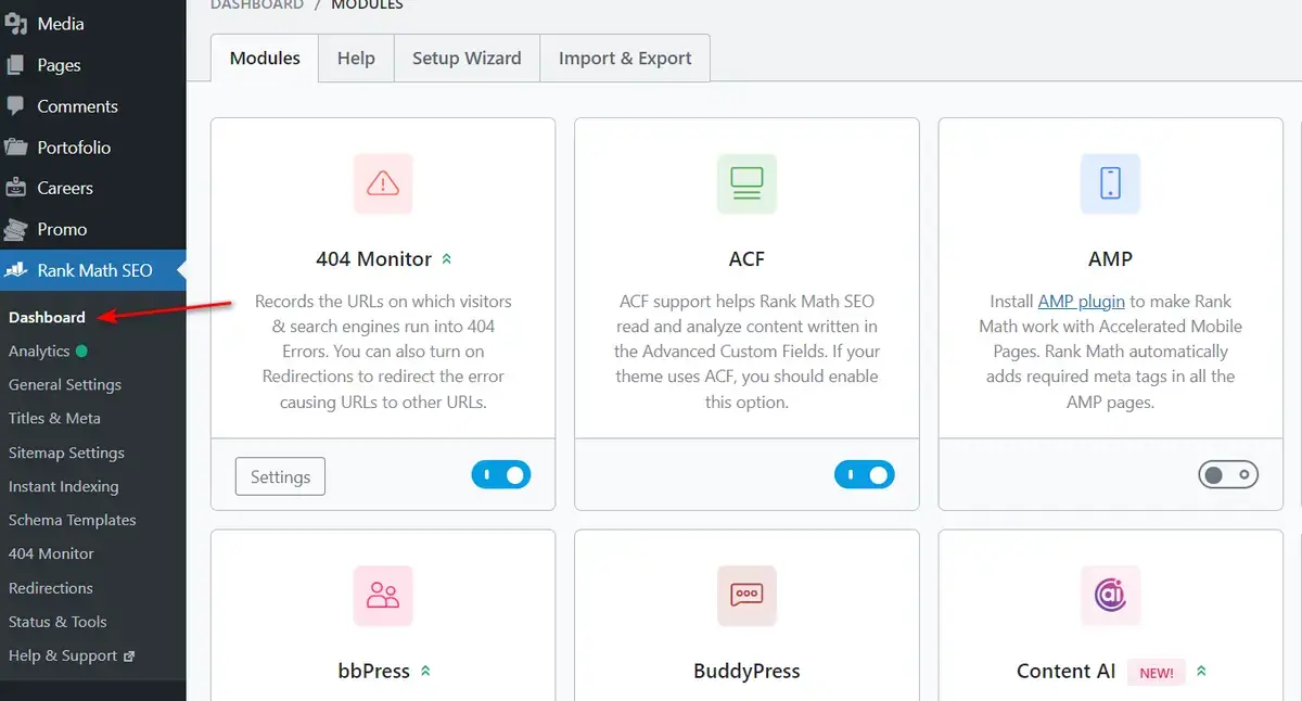 masuk menu dashboard untuk setting redirect