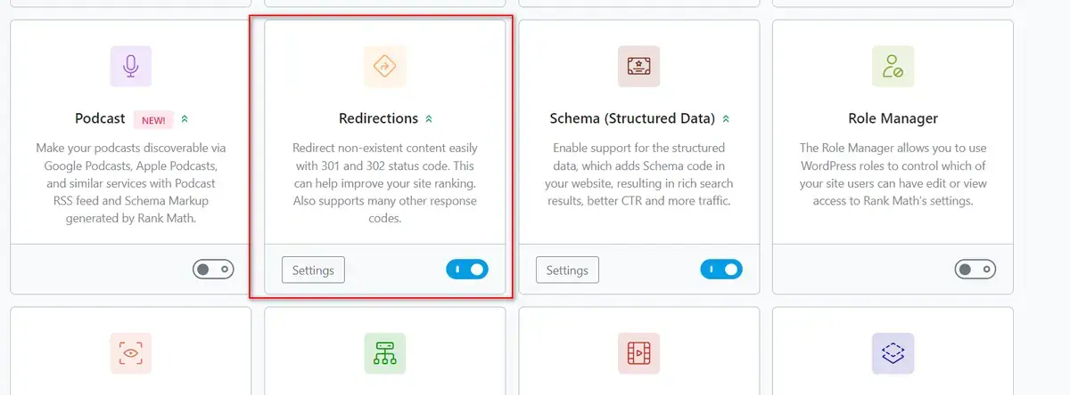 Aktifkan fitur redirect pada Rank Math