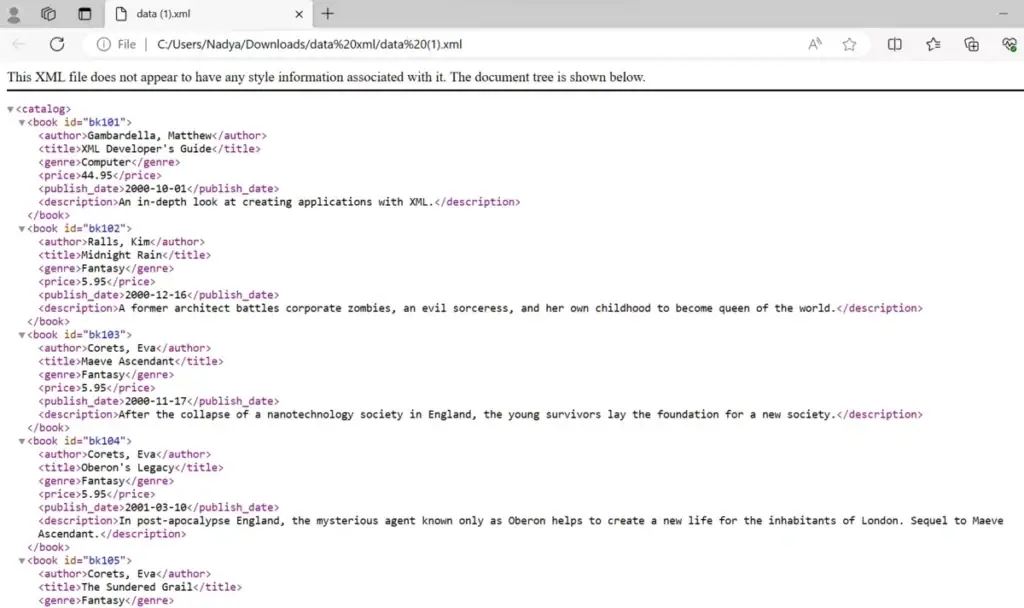 membuka xml dengan microsoft edge