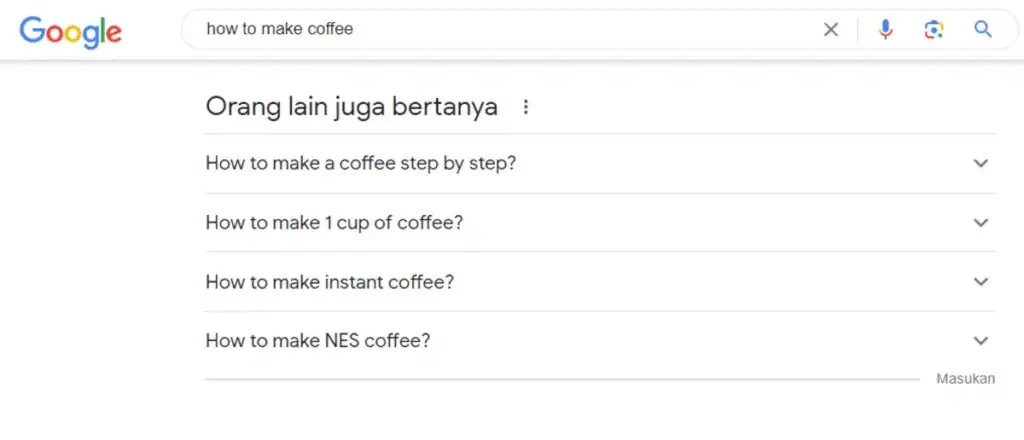 Contoh LSI Keyword dari fitur people also ask