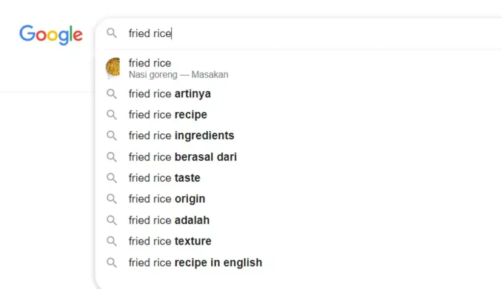 Contoh LSI Keyword dari Google suggest