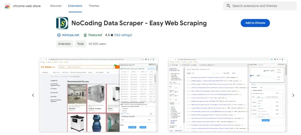 Tampilan Extension NoCoding Data Scraper