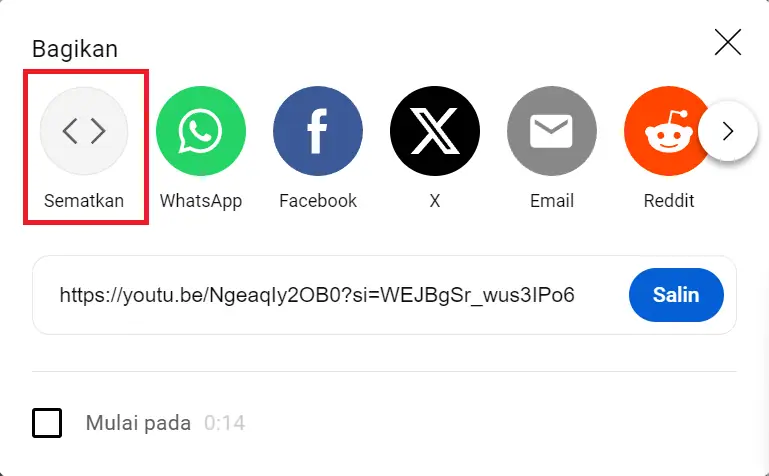 sematkan atau embed code iframe pada youtube