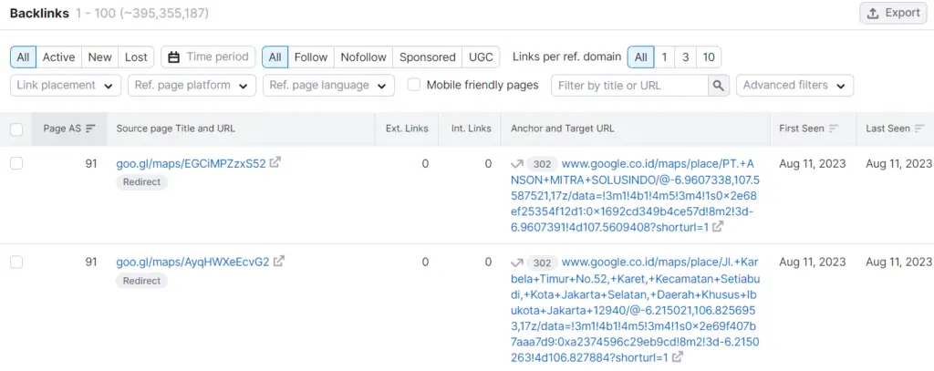 backlink in semrush