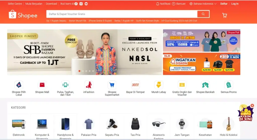 contoh tampilan marketplace shopee