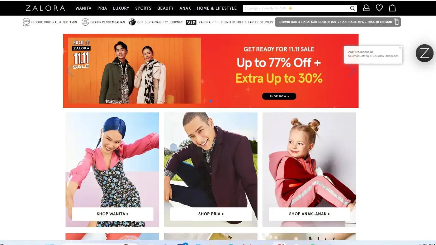 contoh tampilan toko online Zalora