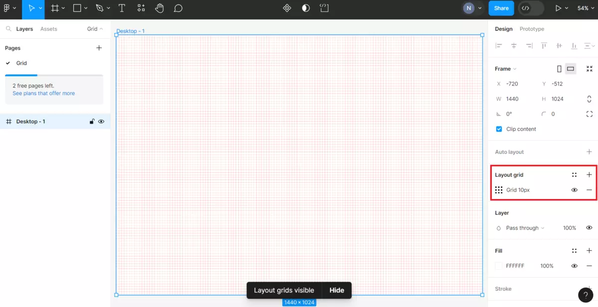memilih bagian layout grid dengan figma