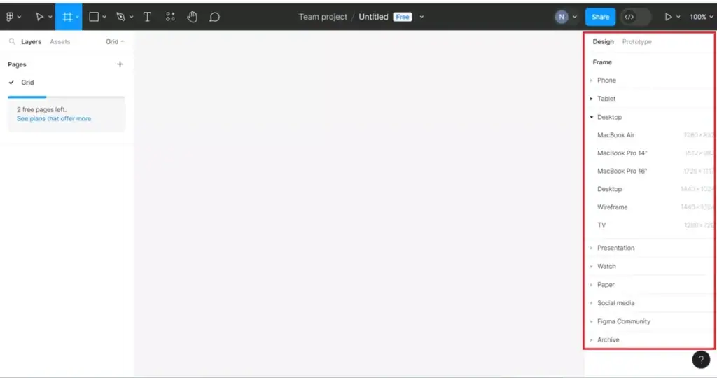 memilih frame untuk membuat grid dengan figma