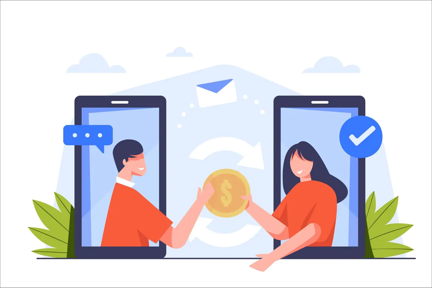 Ilustrasi dua orang bertransaksi secara direct sales