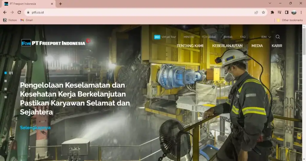Contoh homepage website pemerintah PT Freport