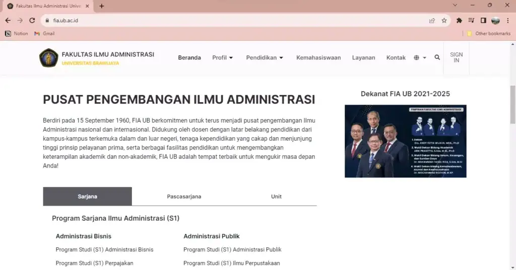 Contoh homepage website kampus Fakultas Ilmu Administrasi Universitas Brawijaya