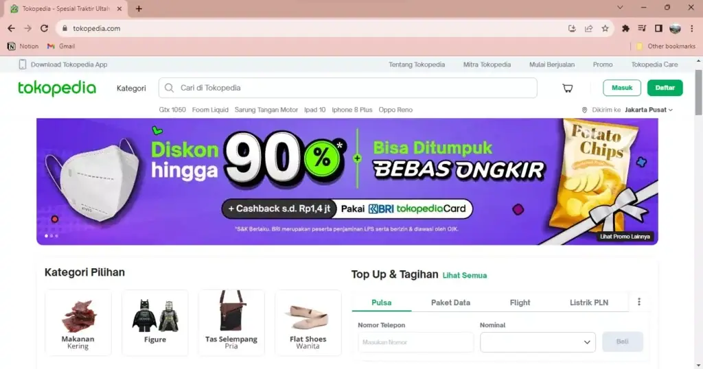 Contoh homepage website toko online Tokopedia