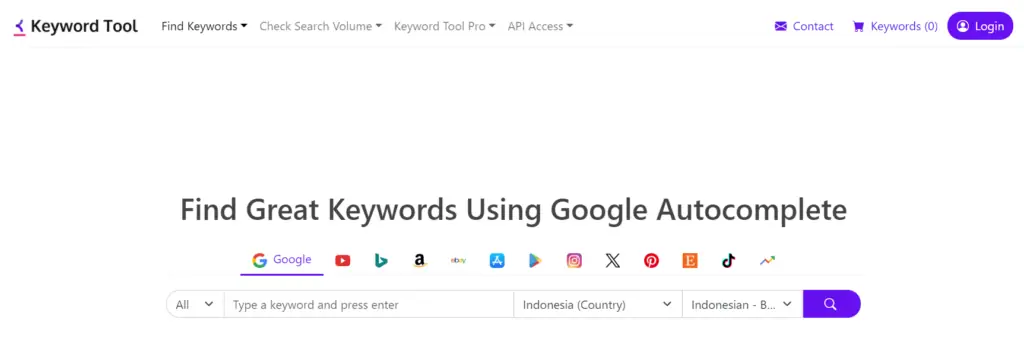 Tampilan keywordtool.io