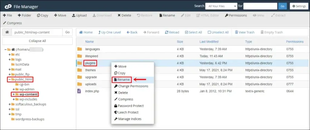 menonaktifkan plugin untuk mengatasi error 500