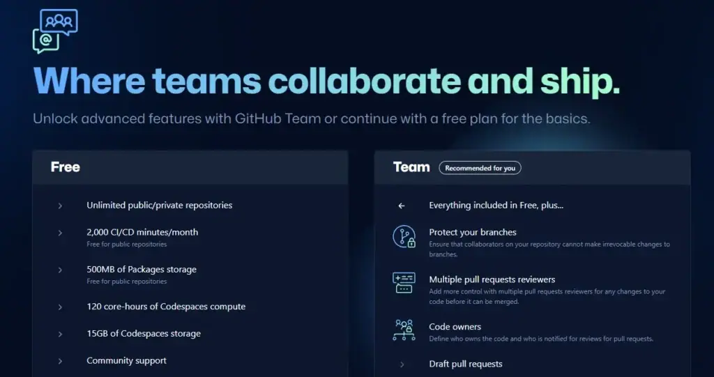Memilih jenis akun di Github