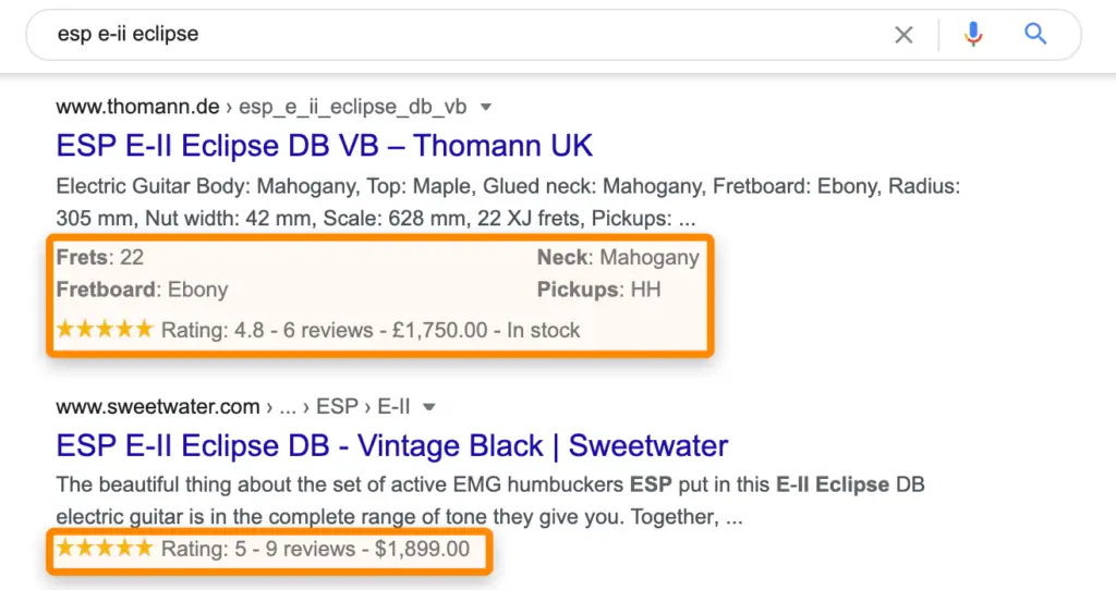 Contoh tampilan rich result dalam SERP