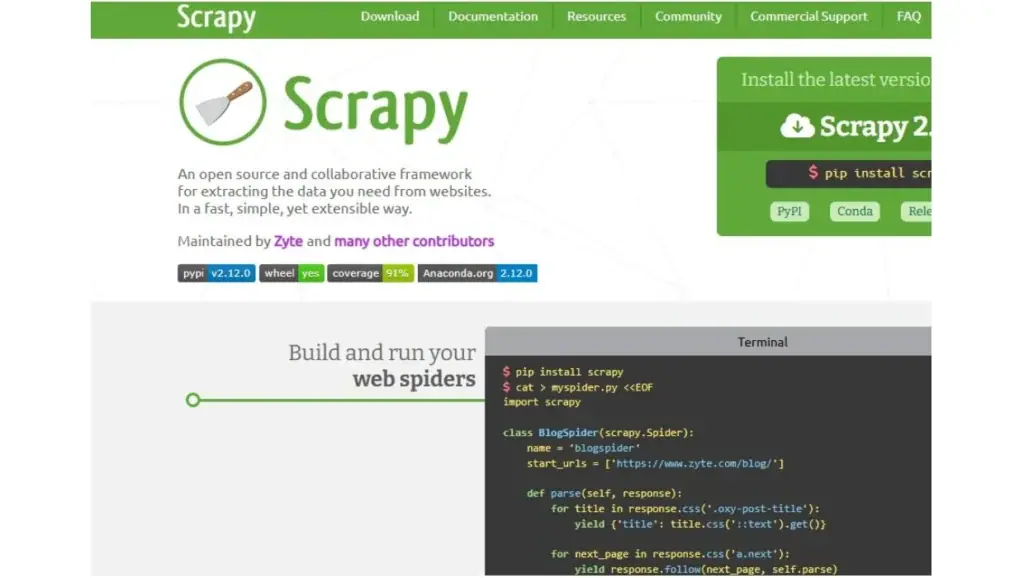 scrapy web scraping tools