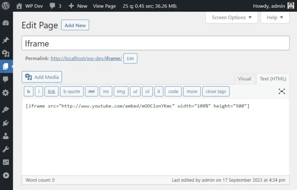 menyertakan iframe dengan plugin
