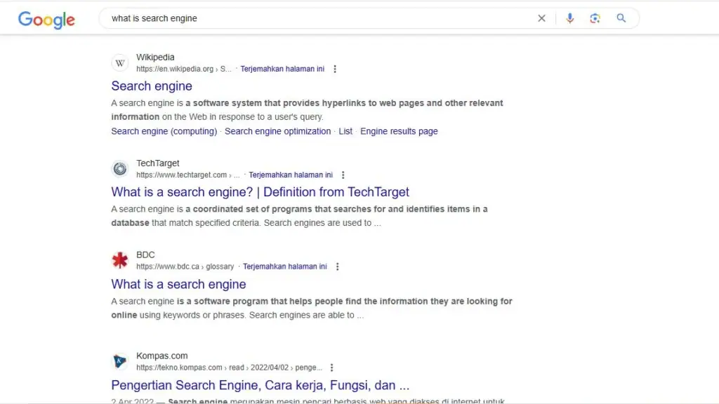SERP dari indexing, crawling, dan ranking pada search engine