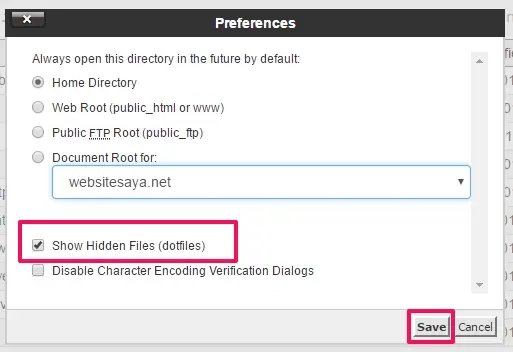 klik show hidden file di cpanel