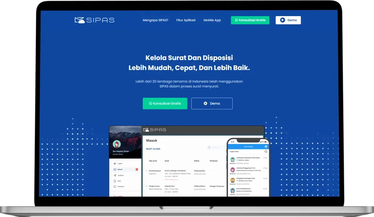 landing page dari website SIPAS