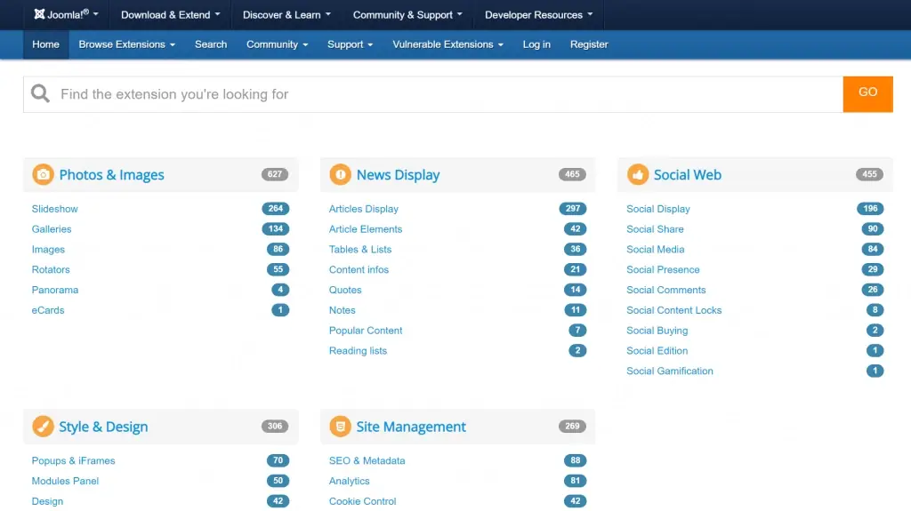 Tampilan fitur Joomla