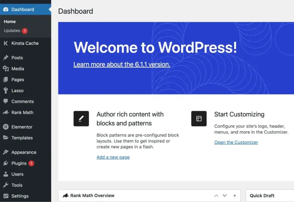 tampilan cms wordpress