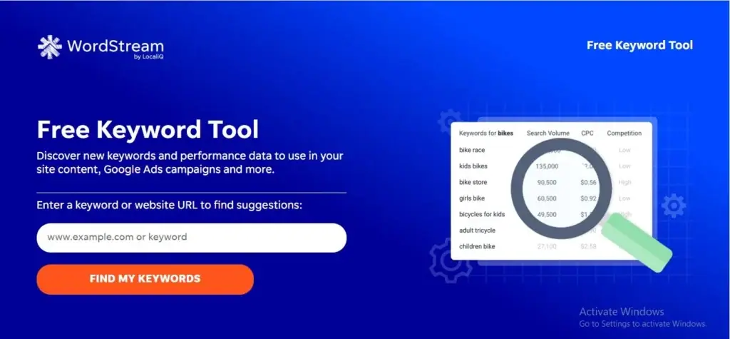 salah satu tool riset keyword yaitu wordstream
