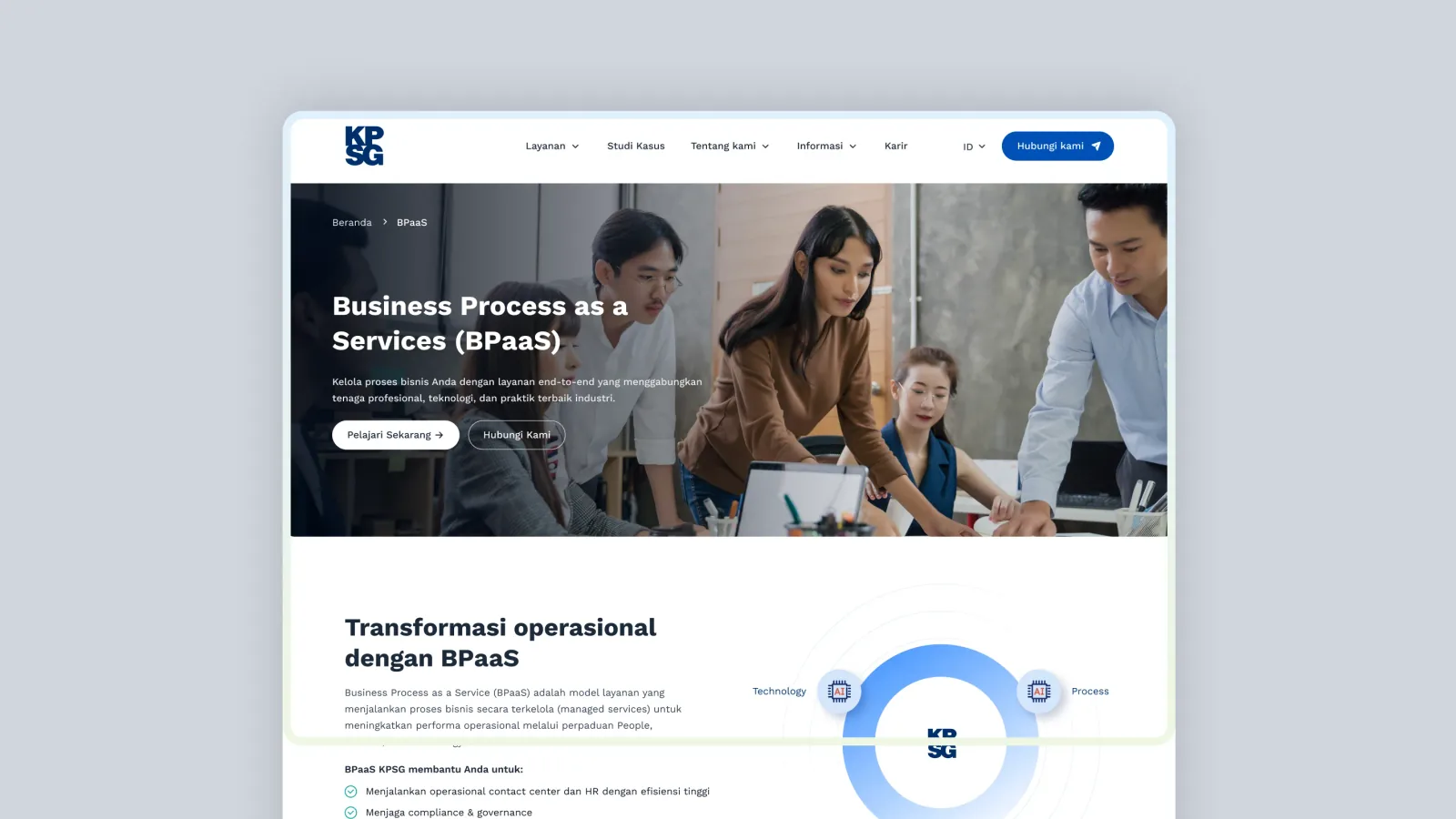 Halaman layanan Business Process as a Service dengan definisi dan diagram people, process, technology